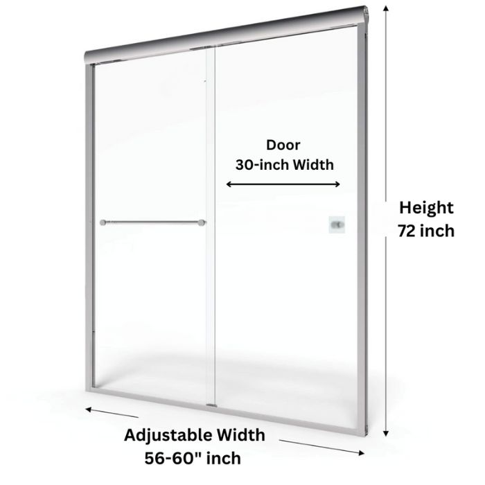 Shower Door 6 mm Chrome, 56"-60" Width, 72" Height, 1/4" (6 mm) Thick Tempered Safety Glass