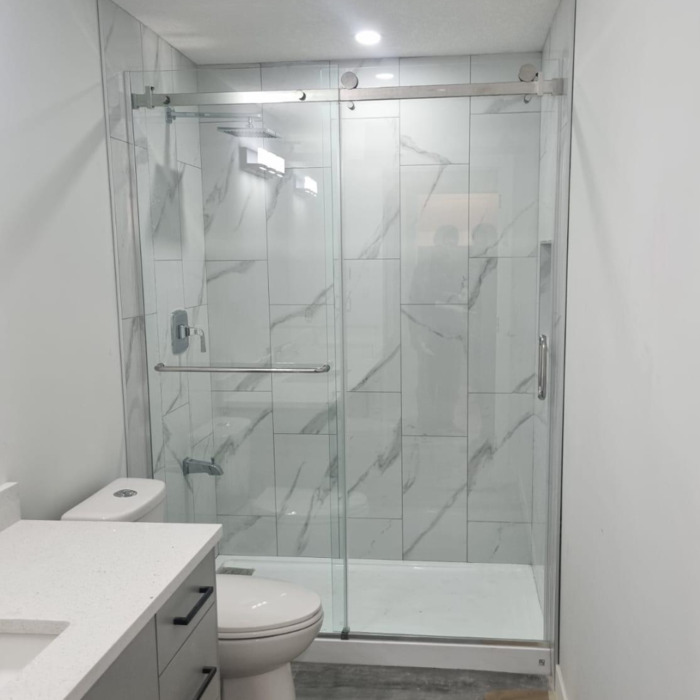 Frameless Sliding Shower Door Chrome, 56"-60" Width, 79" Height, 3/8" (10 mm) Thick Tempered Safety Glass