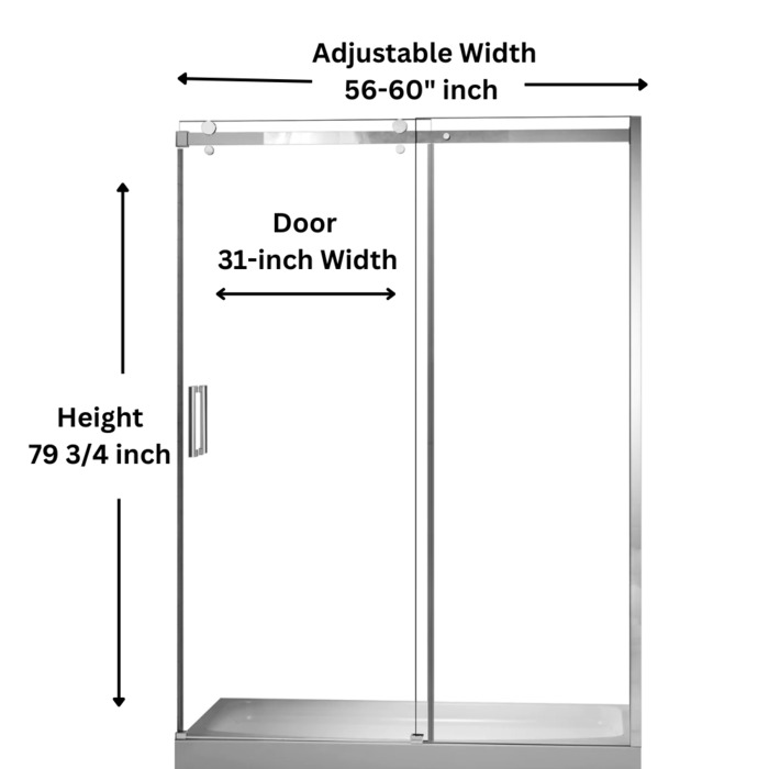 Frameless Sliding Shower Door Chrome, 56"-60" Width, 79" Height, 3/8" (10 mm) Thick Tempered Safety Glass