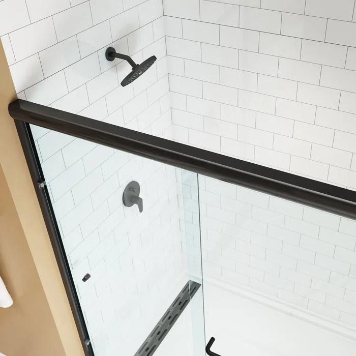 Shower Door 6 mm Black, 56"-60" Width, 72" Height, 1/4" (6 mm) Clear Tempered Glass, Finish, Designed for Smooth Door Closing.