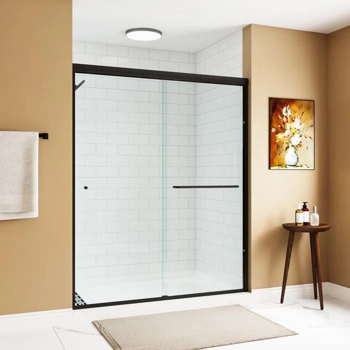 Shower Door 6 mm Black, 56"-60" Width, 72" Height, 1/4" (6 mm) Clear Tempered Glass, Finish, Designed for Smooth Door Closing.