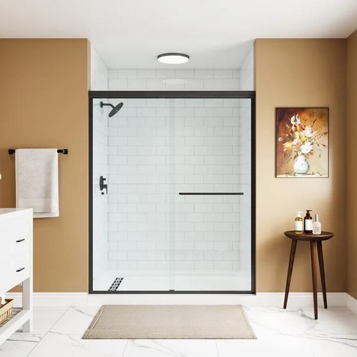 Shower Door 6 mm Black, 56"-60" Width, 72" Height, 1/4" (6 mm) Clear Tempered Glass, Finish, Designed for Smooth Door Closing.