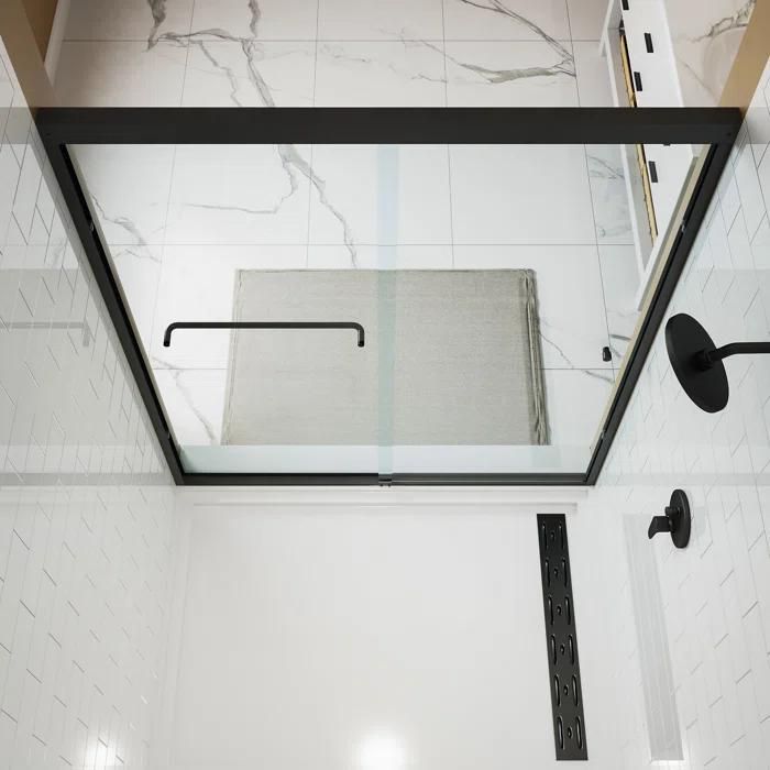 Shower Door 6 mm Black, 56"-60" Width, 72" Height, 1/4" (6 mm) Clear Tempered Glass, Finish, Designed for Smooth Door Closing.