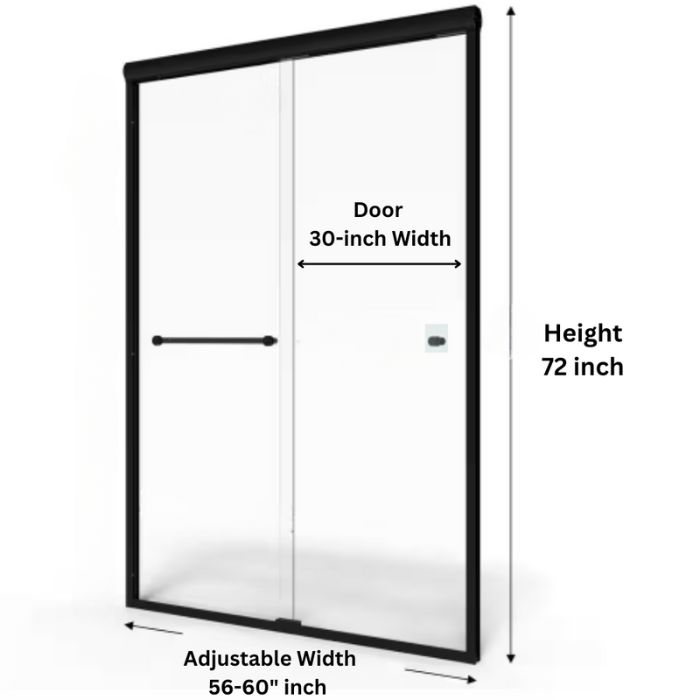 Shower Door 6 mm Black, 56"-60" Width, 72" Height, 1/4" (6 mm) Clear Tempered Glass, Finish, Designed for Smooth Door Closing.